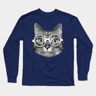 Cute hipster cat with white eyeglasses Long Sleeve T-Shirt